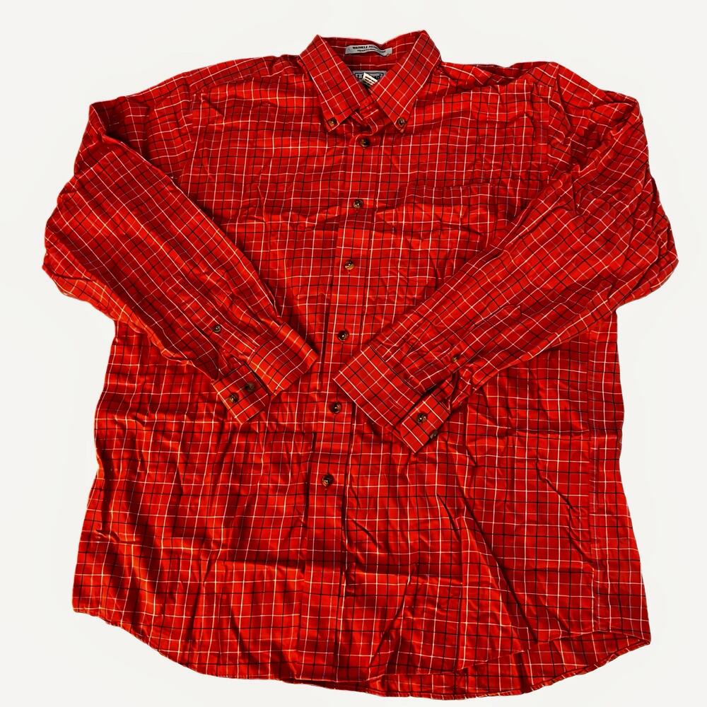 L.L. Bean Men's Wrinkle Resistant Red Plaid Shirt - Traditional Fit, Size L